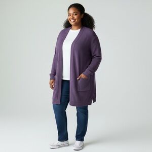 Liz Claiborne Sweater Women's Medium Purple Phantom Open Front Knit Cardigan NEW